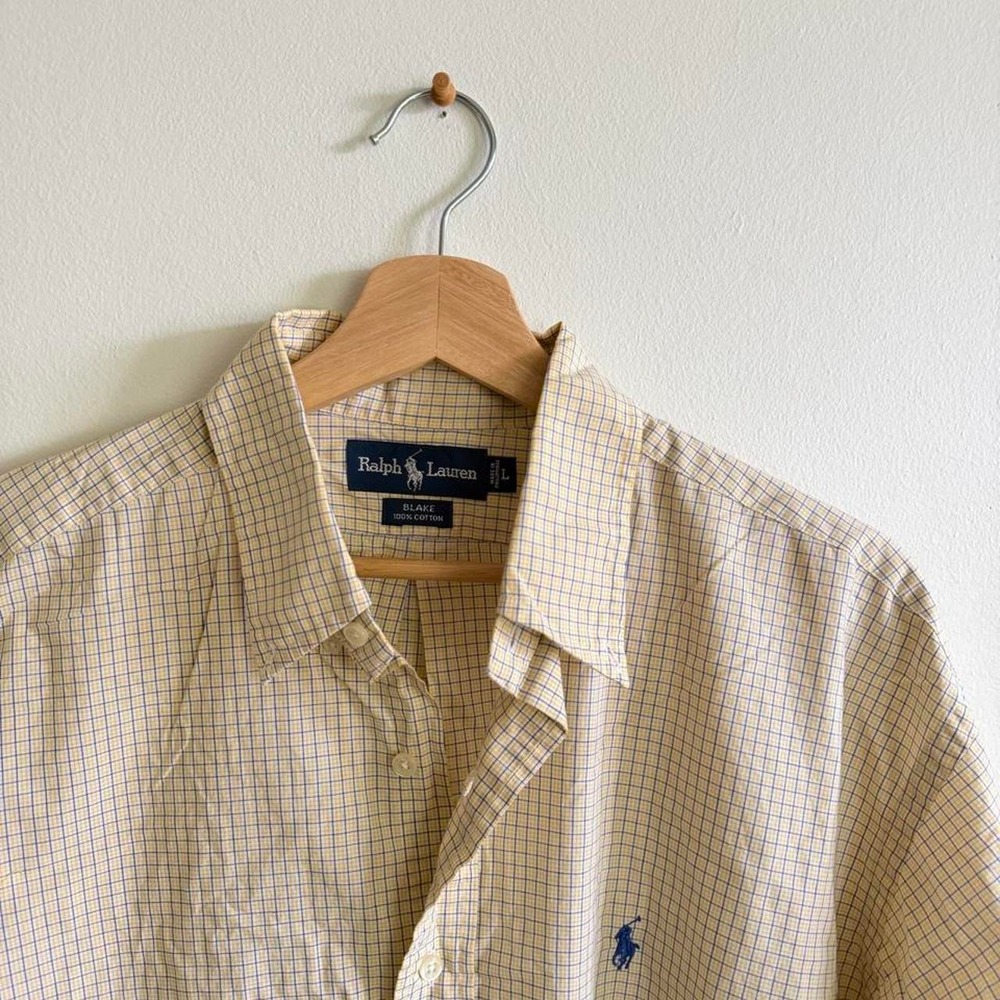 Ralph Lauren yellow and blue checkered button-up shirt